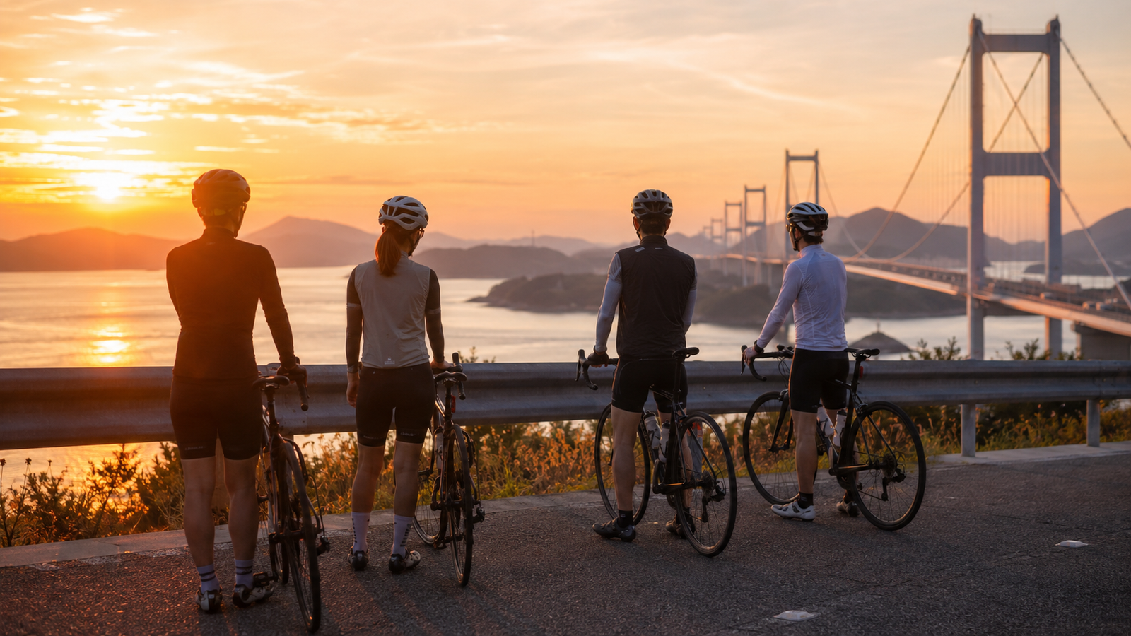 Group of cyclists enjoying the Shimanami Kaido