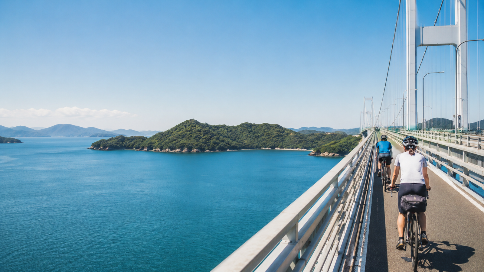 Cyclists riding across a bridge on the Shimanami Kaido
